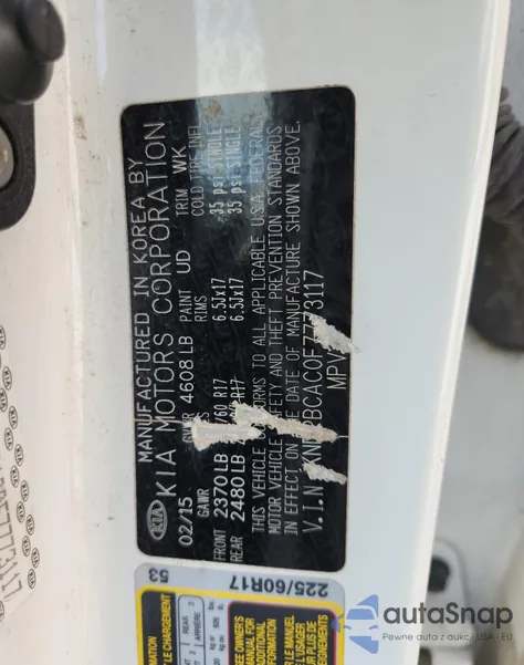 2015 Kia Sportage Lx из США, поврежденный, VIN KNDPBCAC0F7773117